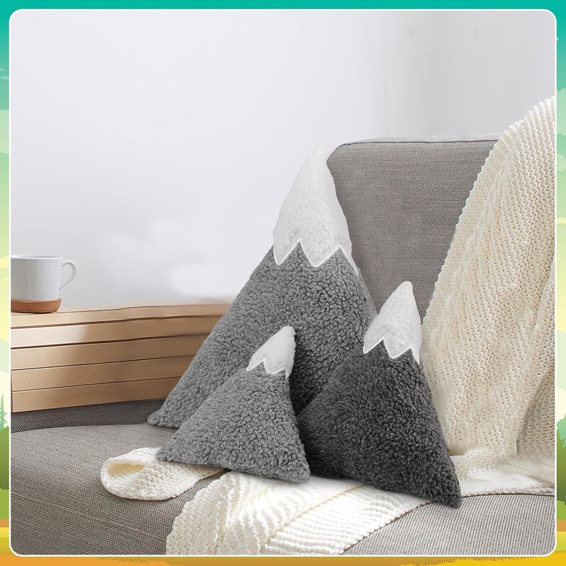 Shellwei 3 Pcs Mountain Shaped Decorative Pillow Sherpa Cute Nursery Playroom Pillow Grey and White Nursery Accessories Kawaii Decorative Gift Toy for Girls Boy Kids - Image 3